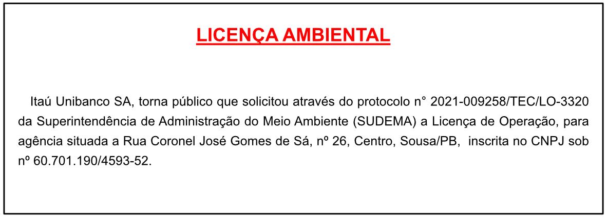 Itaú Unibanco SA – Licença Ambiental