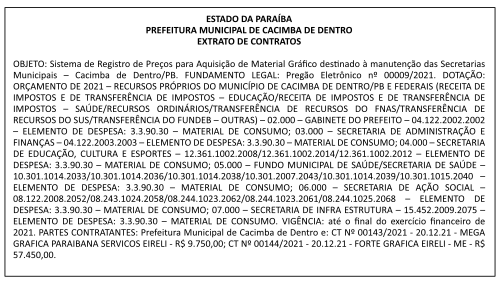 PREFEITURA MUNICIPAL DE CACIMBA DE DENTRO – EXTRATO DE CONTRATOS