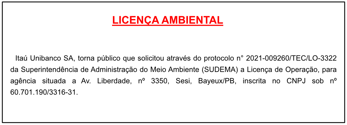 Itaú Unibanco SA – Licença Ambiental