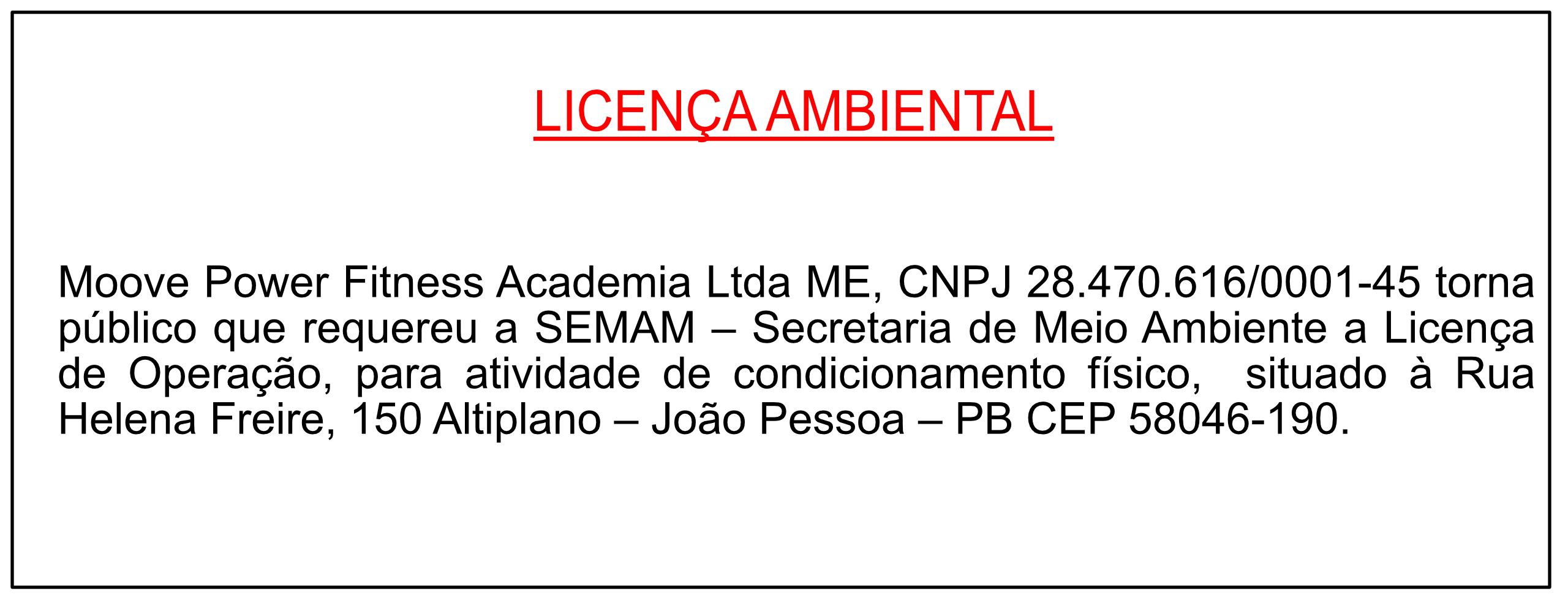 Moove Power Fitness Academia Ltda ME – Licença Ambiental