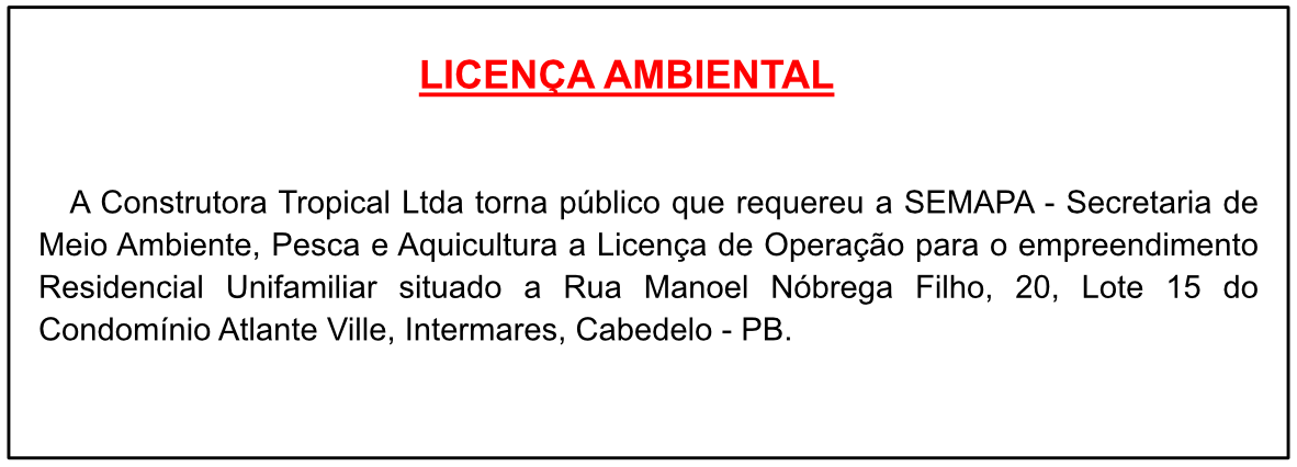 Construtora Tropical Ltda – Licença Ambiental