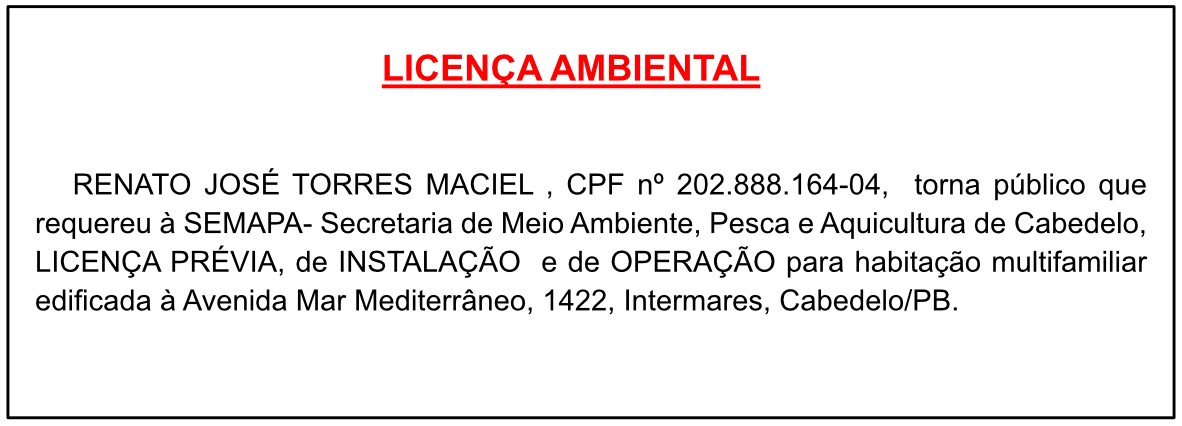 RENATO JOSÉ TORRES MACIEL – LICENÇA AMBIENTAL
