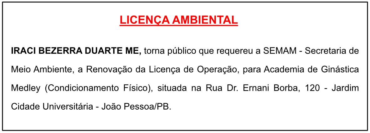 IRACI BEZERRA DUARTE ME – LICENÇA AMBIENTAL