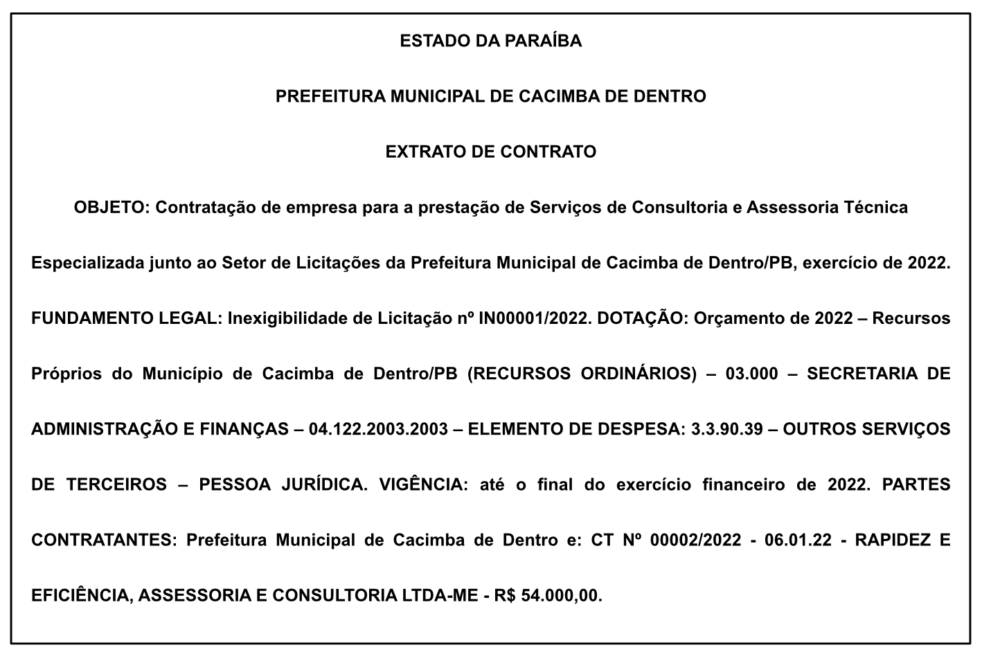 PREFEITURA MUNICIPAL DE CACIMBA DE DENTRO  –  EXTRATO DE CONTRATO