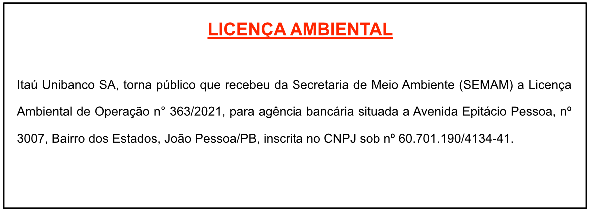 Itaú Unibanco SA – Licença Ambiental