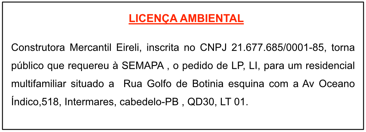 Construtora Mercantil Eireli – Licença Ambiental