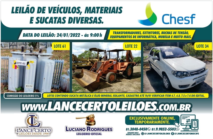 Leilão de Veículos, Materiais e Sucatas Diversas