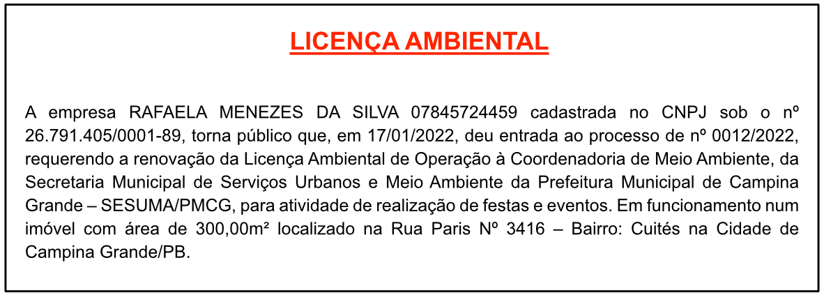 RAFAELA MENEZES DA SILVA 07845724459 – LICENÇA AMBIENTAL