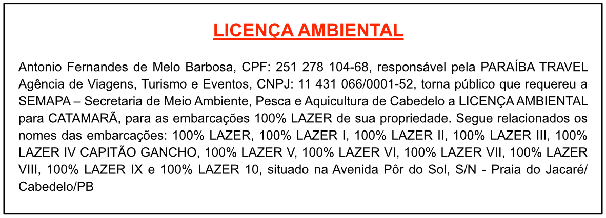 Antonio Fernandes de Melo Barbosa – Licença Ambiental