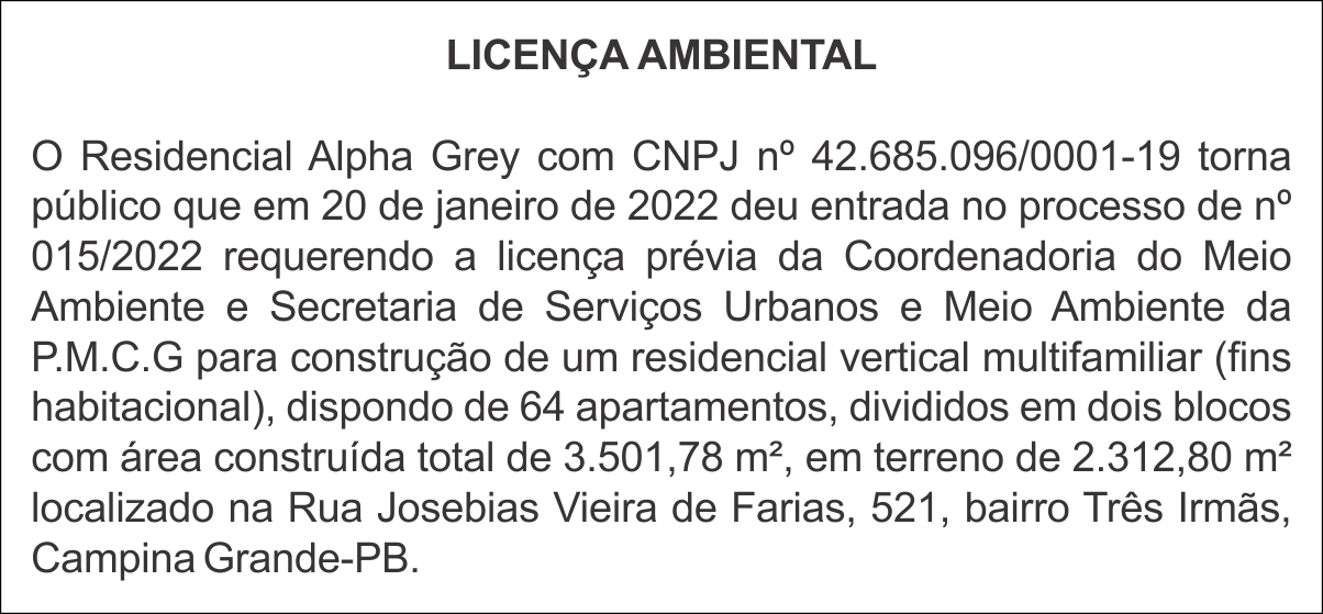 Residencial Alpha Grey – Licença Ambiental