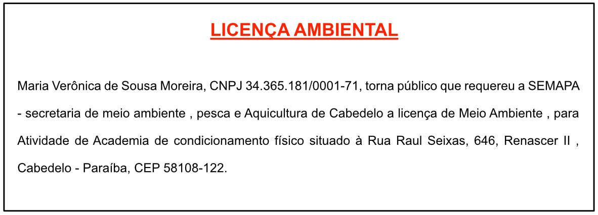 Maria Verônica de Sousa Moreira – Licença Ambiental