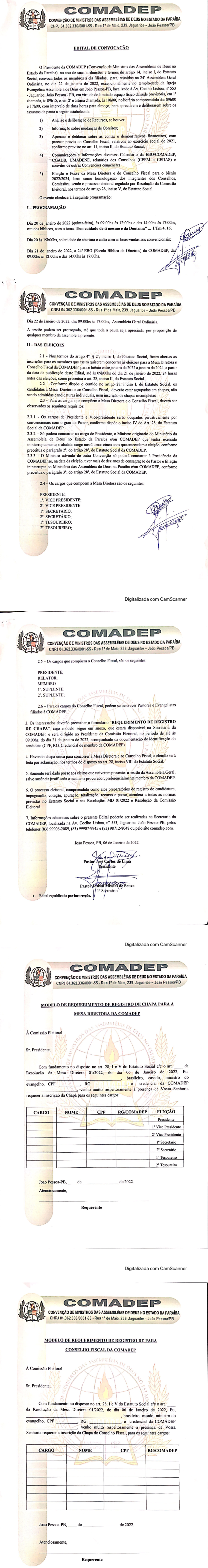 COMADEP – EDITAL DE CONVOCAÇÃO – ASSEMBLEIA GERAL ORDINÁRIA