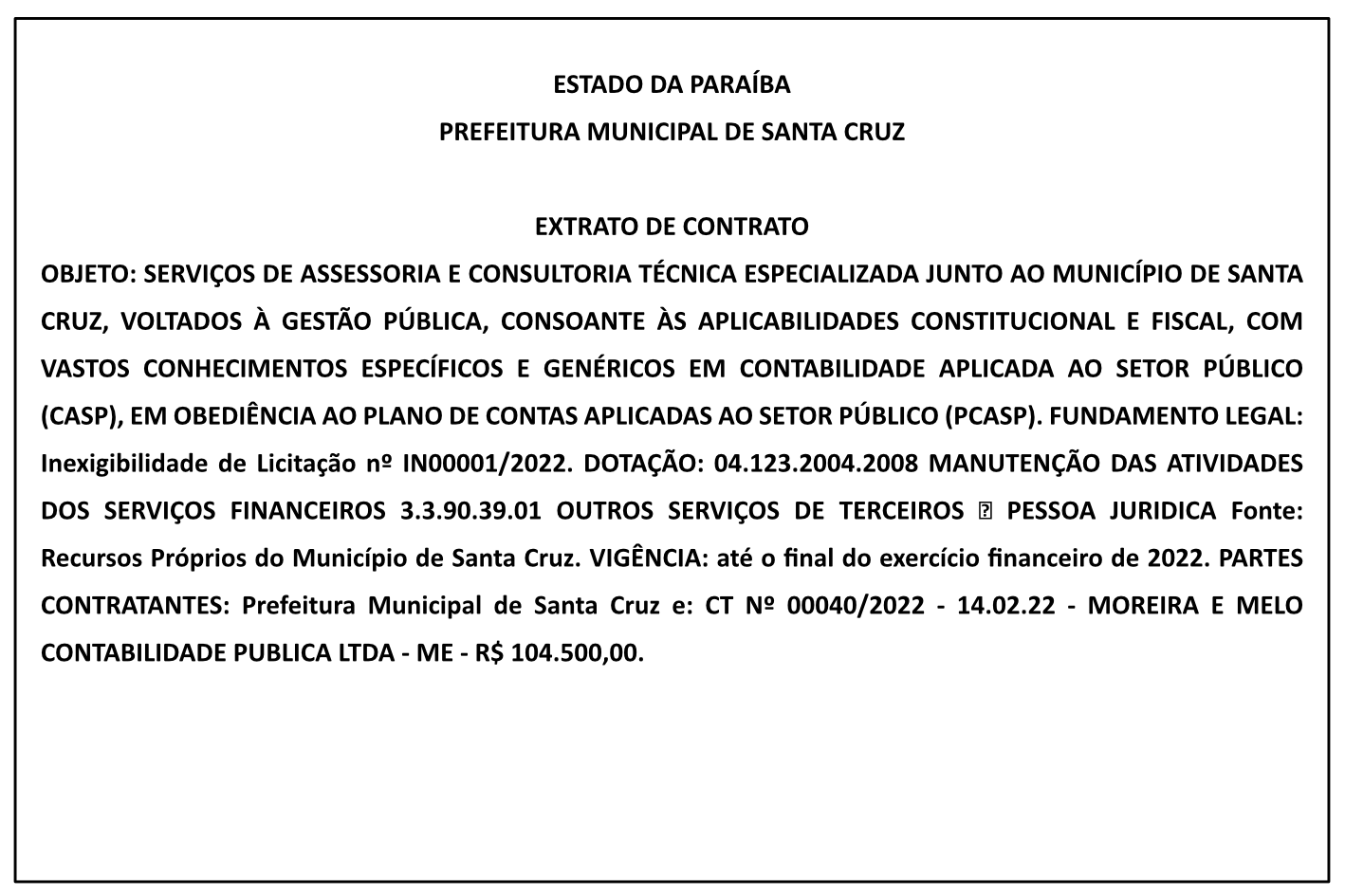 PREFEITURA MUNICIPAL DE SANTA CRUZ – EXTRATO DE CONTRATO