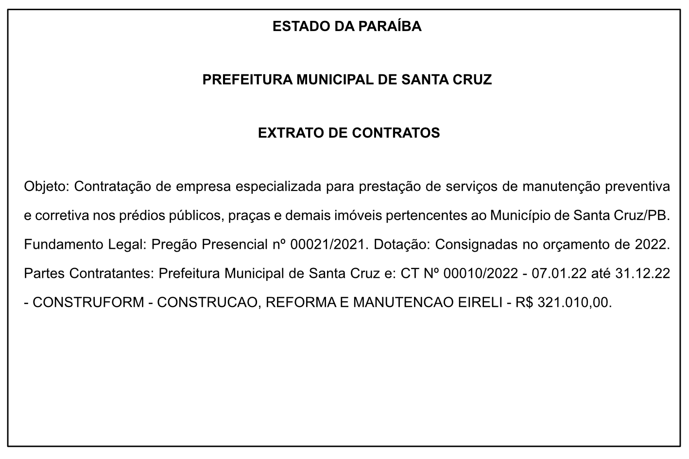 PREFEITURA MUNICIPAL DE SANTA CRUZ – EXTRATO DE CONTRATOS