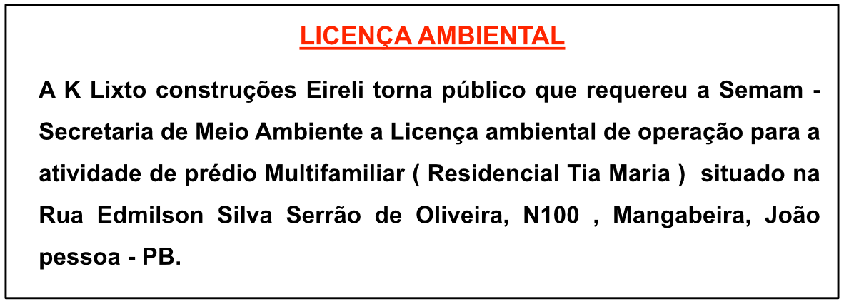 K Lixto Construções Eireli – Licença Ambiental