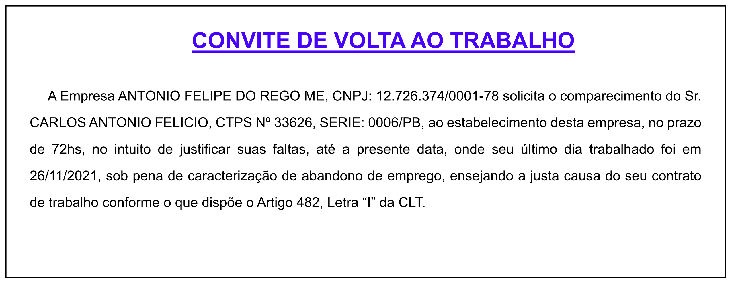 CONVITE DE VOLTA AO TRABALHO
