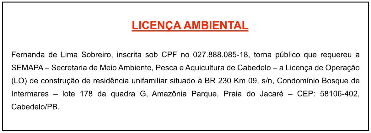 Fernanda de Lima Sobreiro – Licença Ambiental