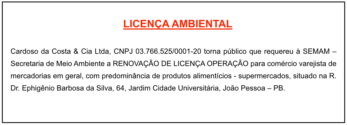 Cardoso da Costa & Cia Ltda – Licença Ambiental