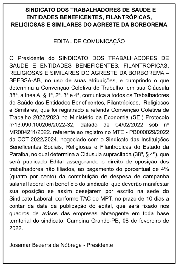 SEESSA-AB – EDITAL DE COMUNICAÇÃO