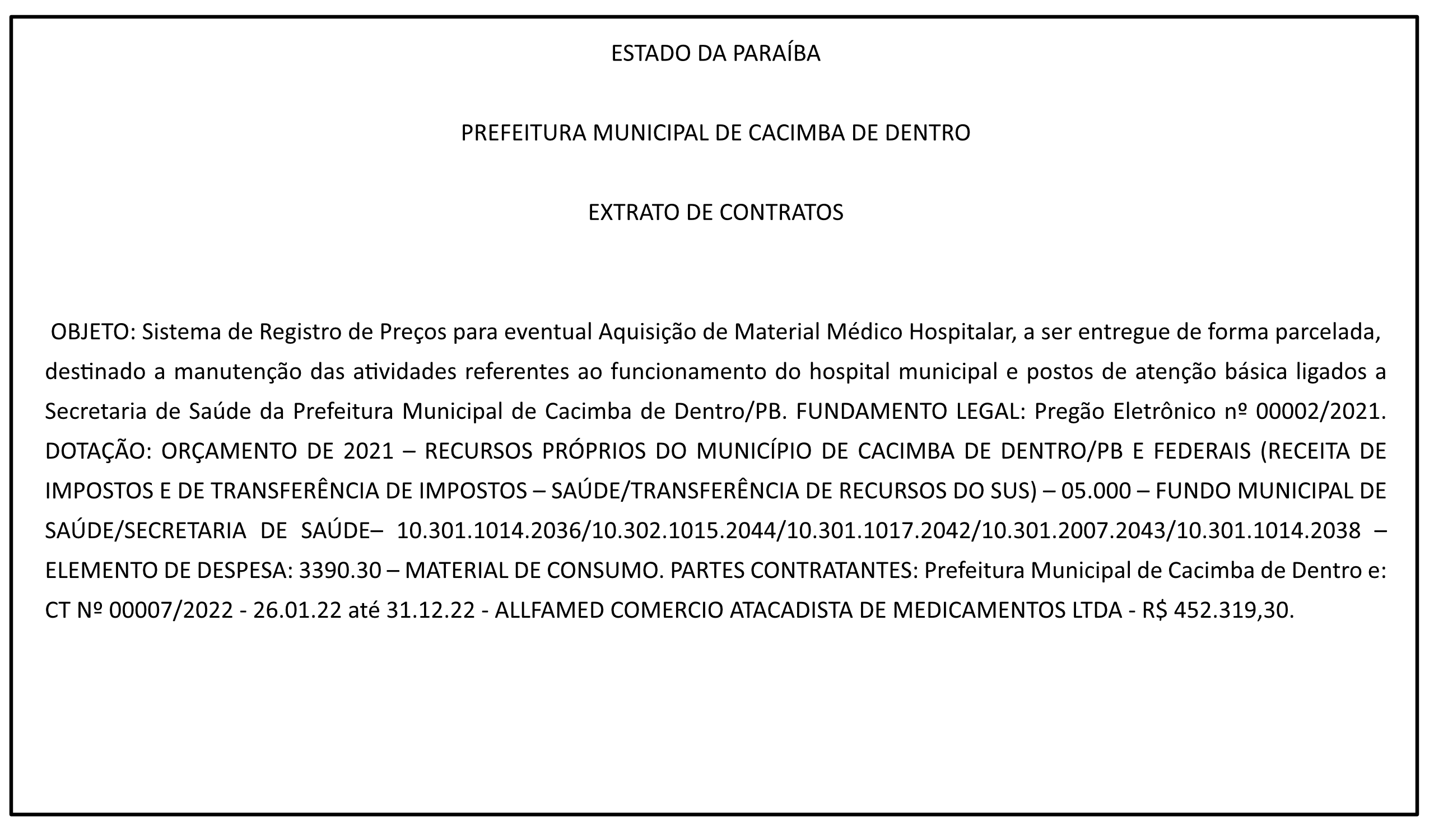 PREFEITURA MUNICIPAL DE CACIMBA DE DENTRO – EXTRATO DE CONTRATOS