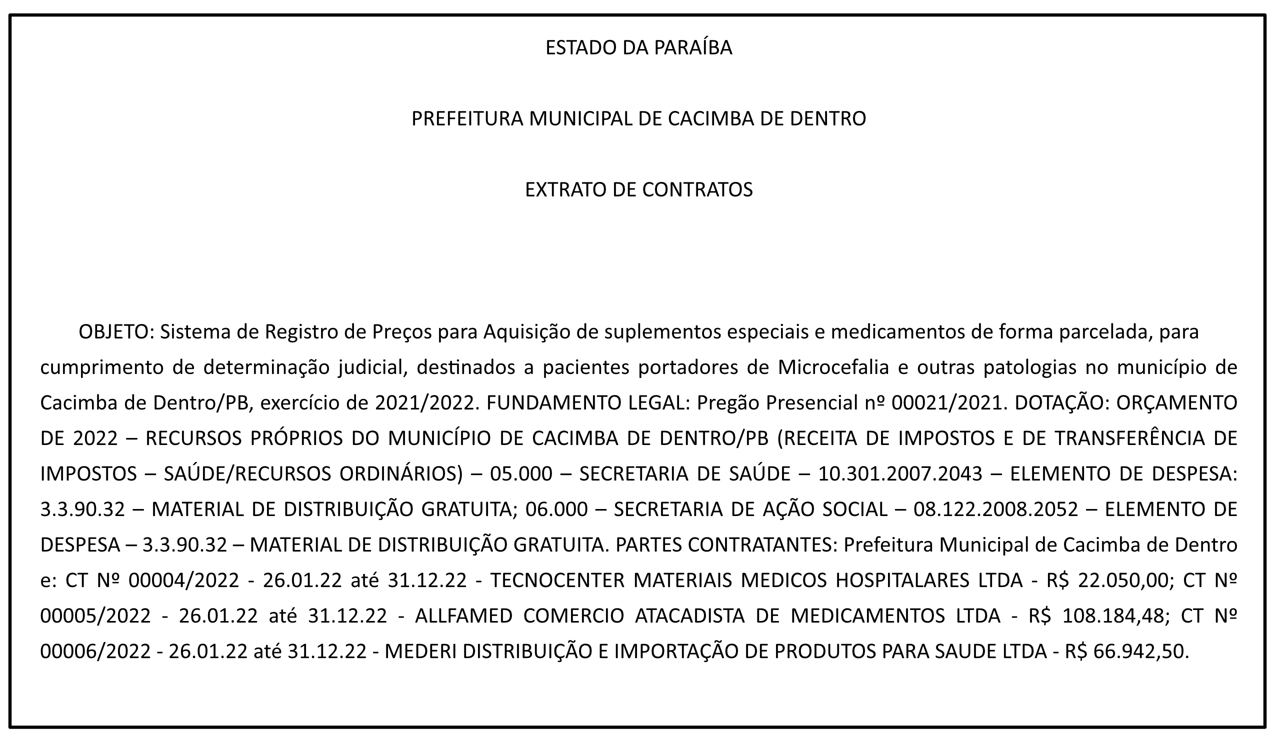 PREFEITURA MUNICIPAL DE CACIMBA DE DENTRO – EXTRATO DE CONTRATOS