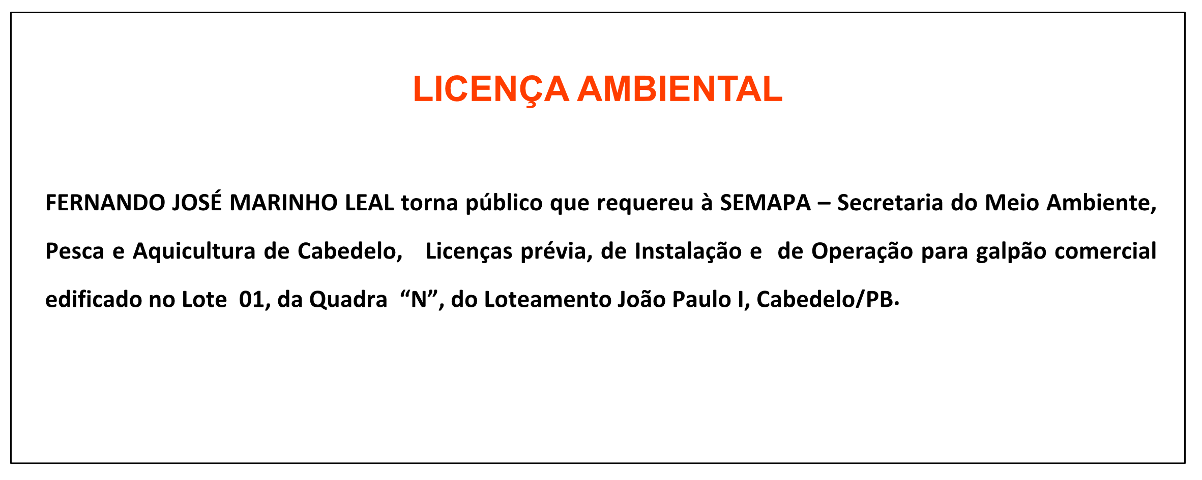 FERNANDO JOSÉ MARINHO LEAL – LICENÇA AMBIENTAL