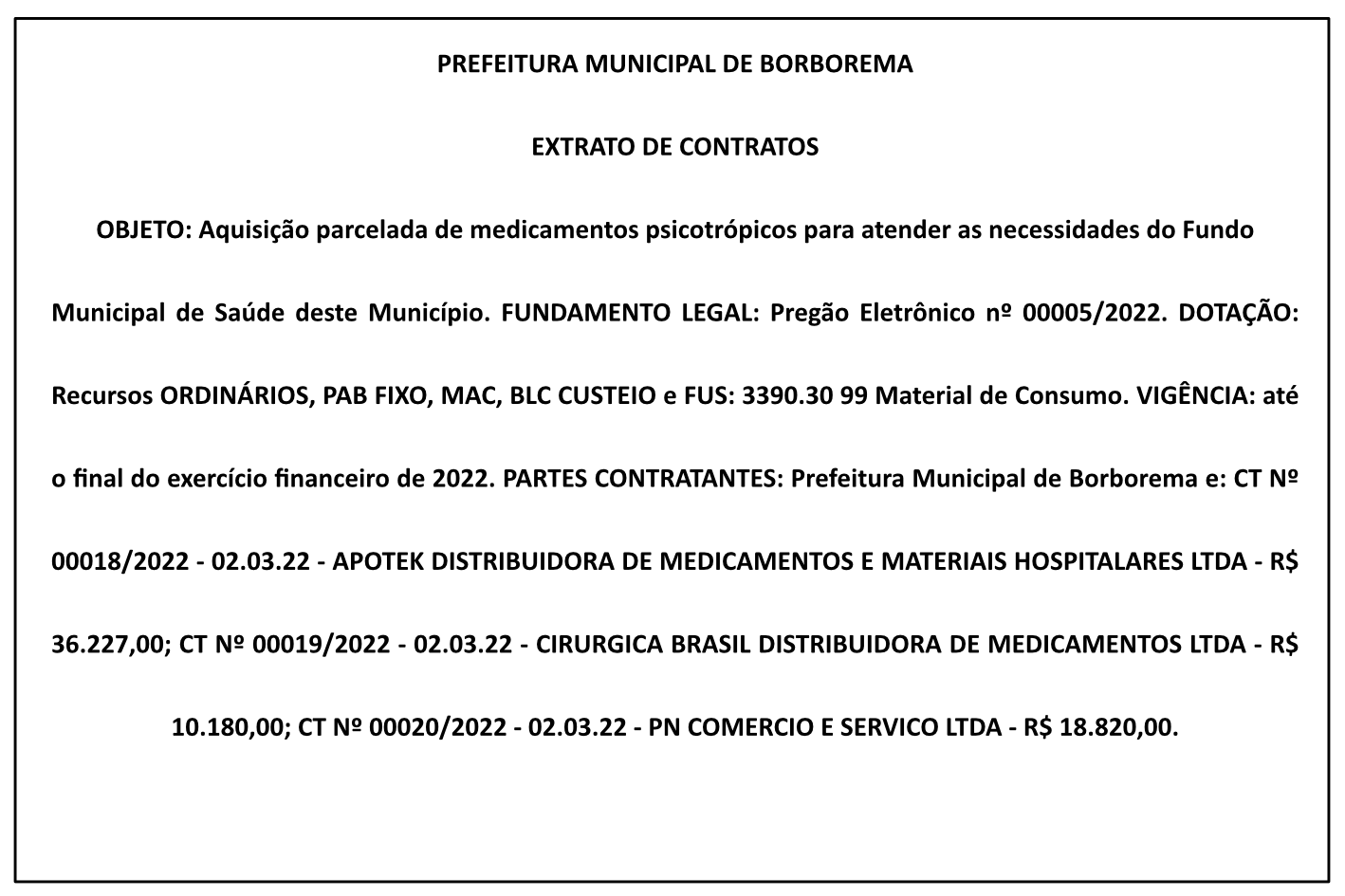 PREFEITURA MUNICIPAL DE BORBOREMA – EXTRATO DE CONTRATOS