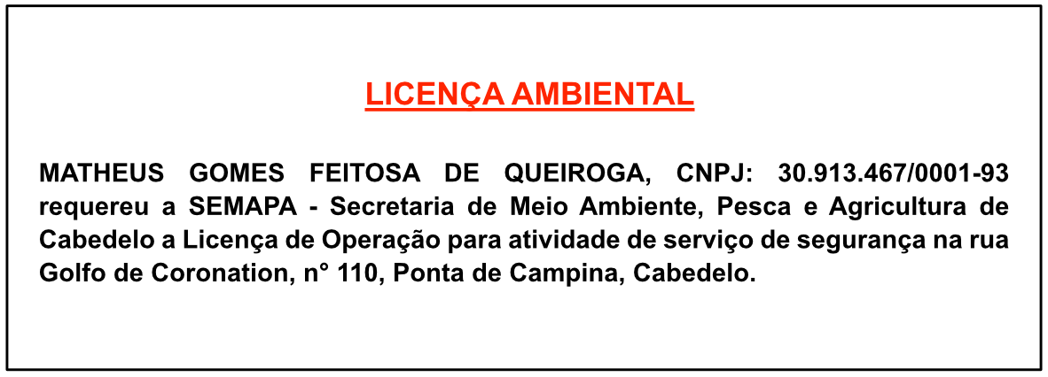MATHEUS GOMES FEITOSA DE QUEIROGA – LICENÇA AMBIENTAL
