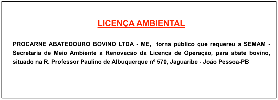 PROCARNE ABATEDOURO BOVINO LTDA – ME – LICENÇA AMBIENTAL