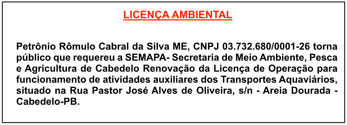 Petrônio Rômulo Cabral da Silva ME – Licença Ambiental