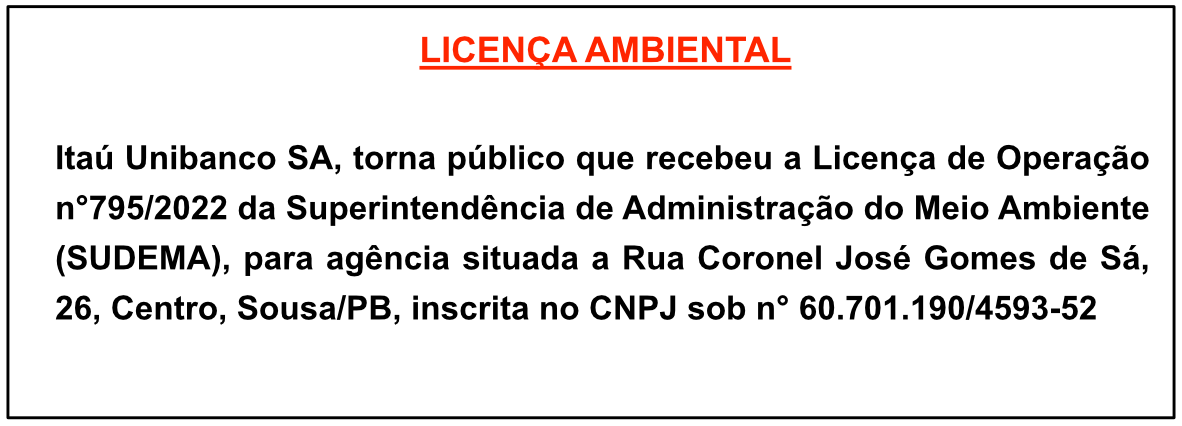 Itaú Unibanco SA – Licença Ambiental