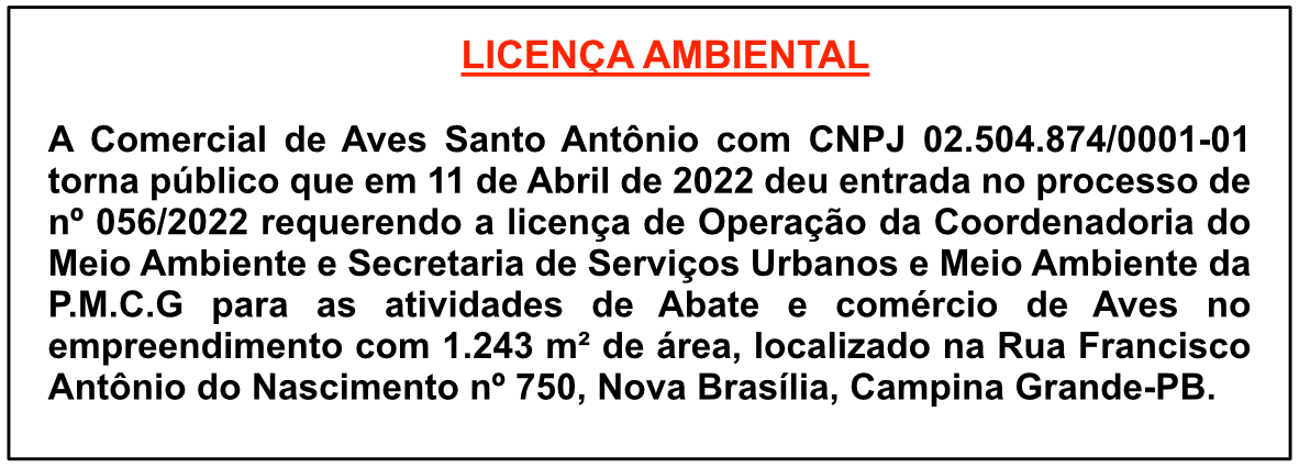 Comercial de Aves Santo Antônio – Licença Ambiental