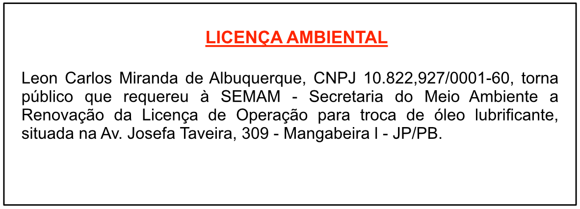 Leon Carlos Miranda de Albuquerque – Licença Ambiental