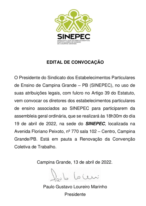 SINEPEC – EDITAL DE CONVOCAÇÃO
