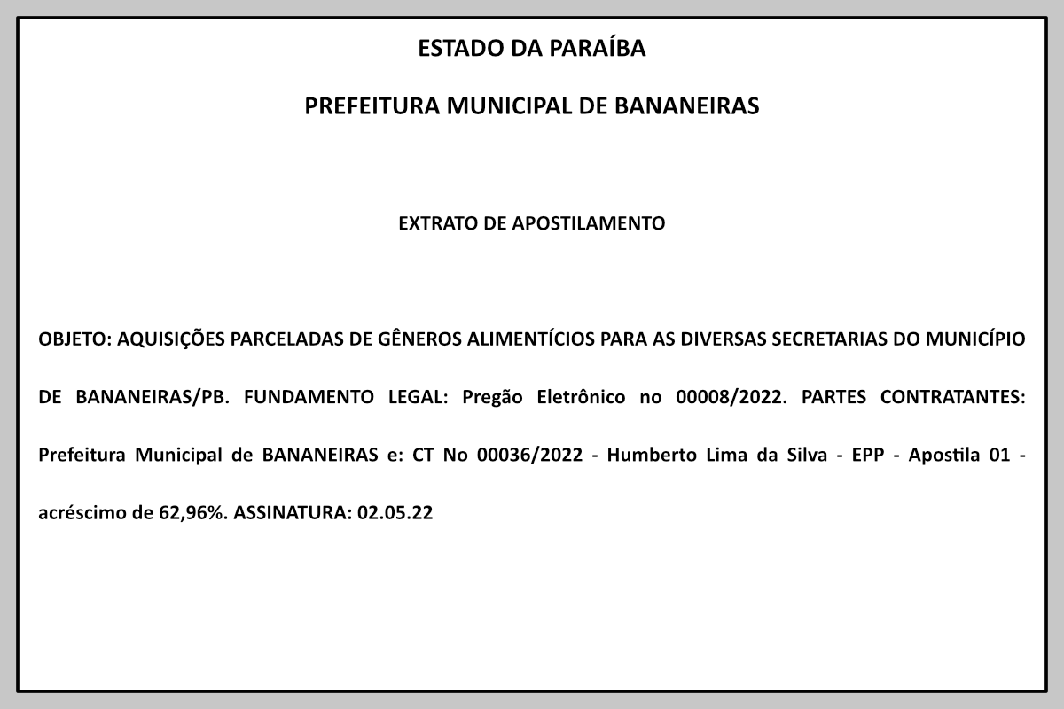 PREFEITURA MUNICIPAL DE BANANEIRAS – EXTRATO DE APOSTILAMENTO