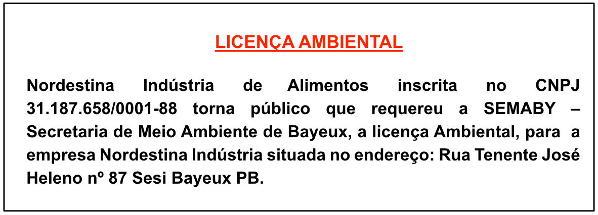 Nordestina Indústria de Alimentos – Licença Ambiental