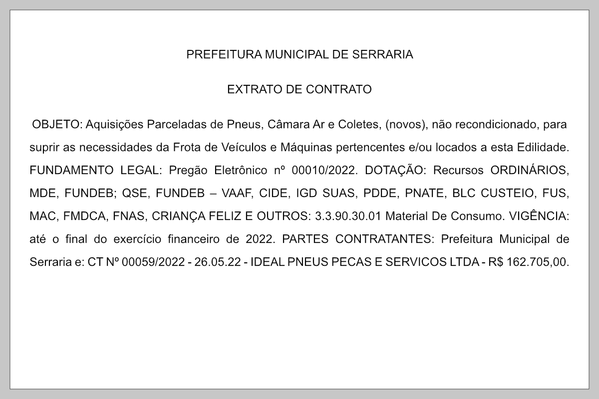 PREFEITURA MUNICIPAL DE SERRARIA – EXTRATO DE CONTRATO