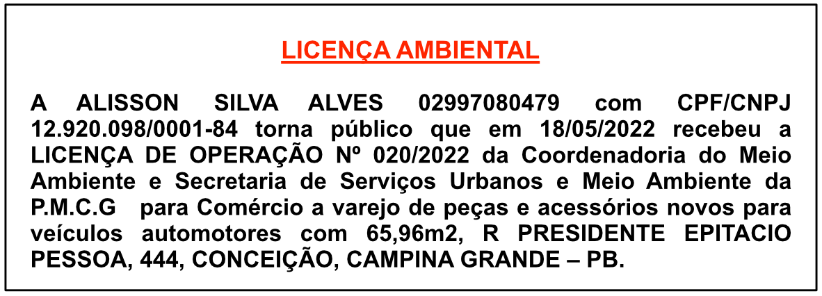ALISSON SILVA ALVES 02997080479 – LICENÇA AMBIENTAL