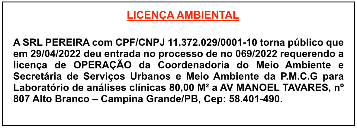 SRL PEREIRA – LICENÇA AMBIENTAL