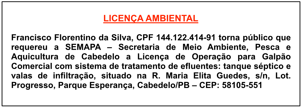 Francisco Florentino da Silva – Licença Ambietal