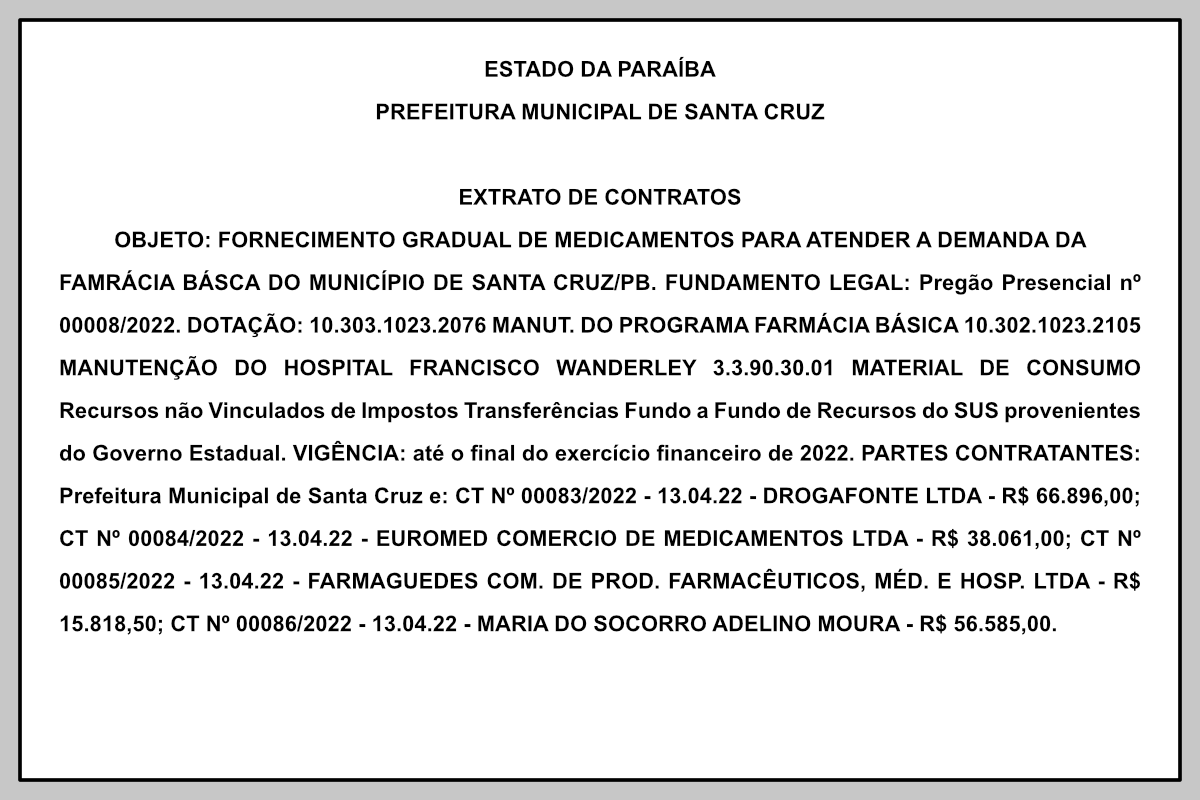 PREFEITURA MUNICIPAL DE SANTA CRUZ  –   EXTRATO DE CONTRATOS