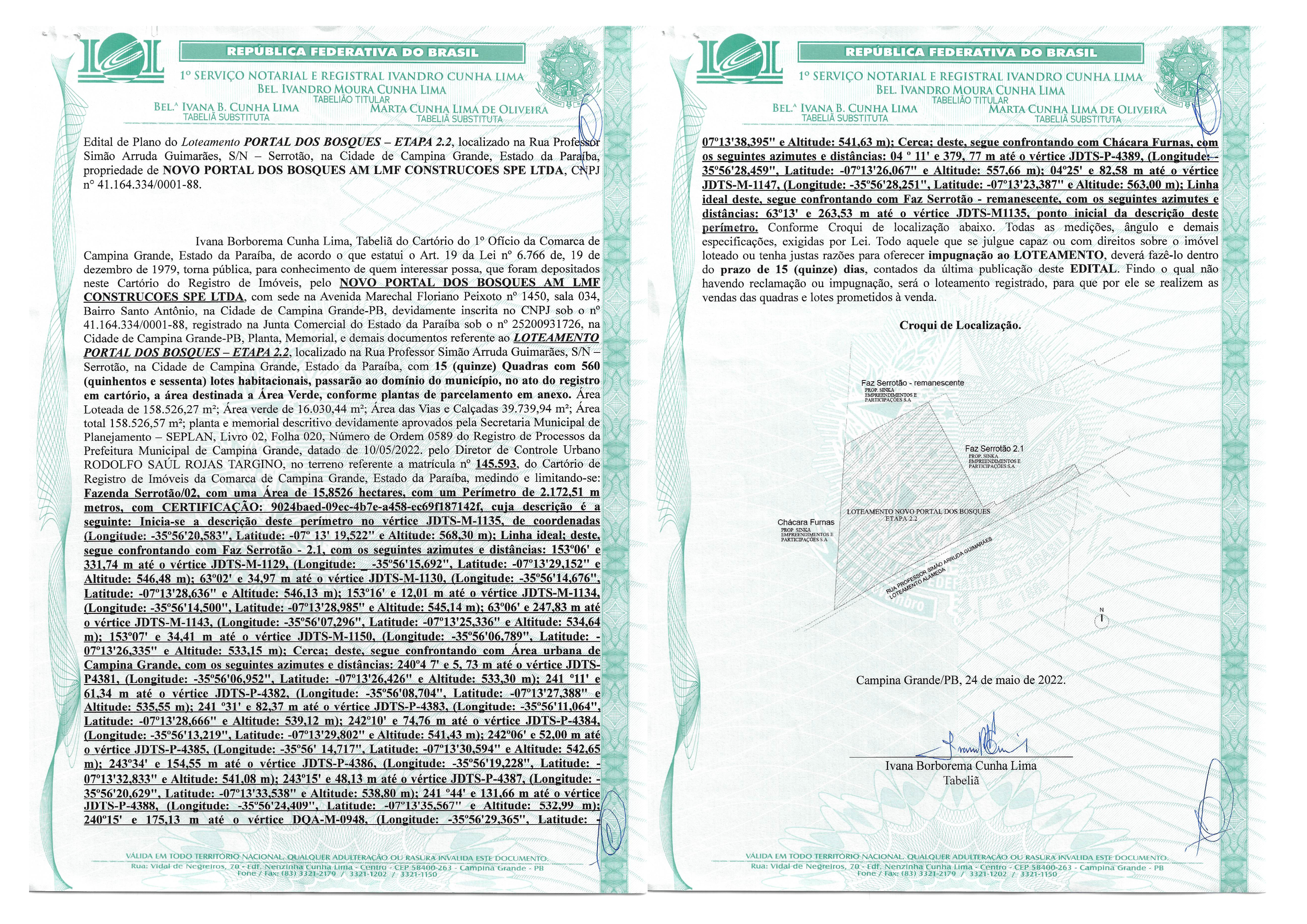 Edital de Plano de Loteamento – Portal Bosques