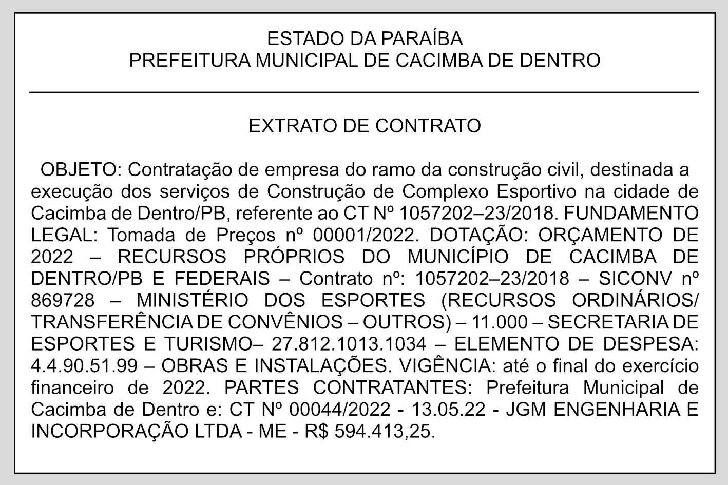 PREFEITURA MUNICIPAL DE CACIMBA DE DENTRO EXTRATO DE CONTRATO