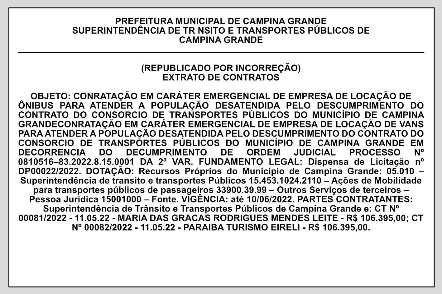 STTP/CG – EXTRATO DE CONTRATO
