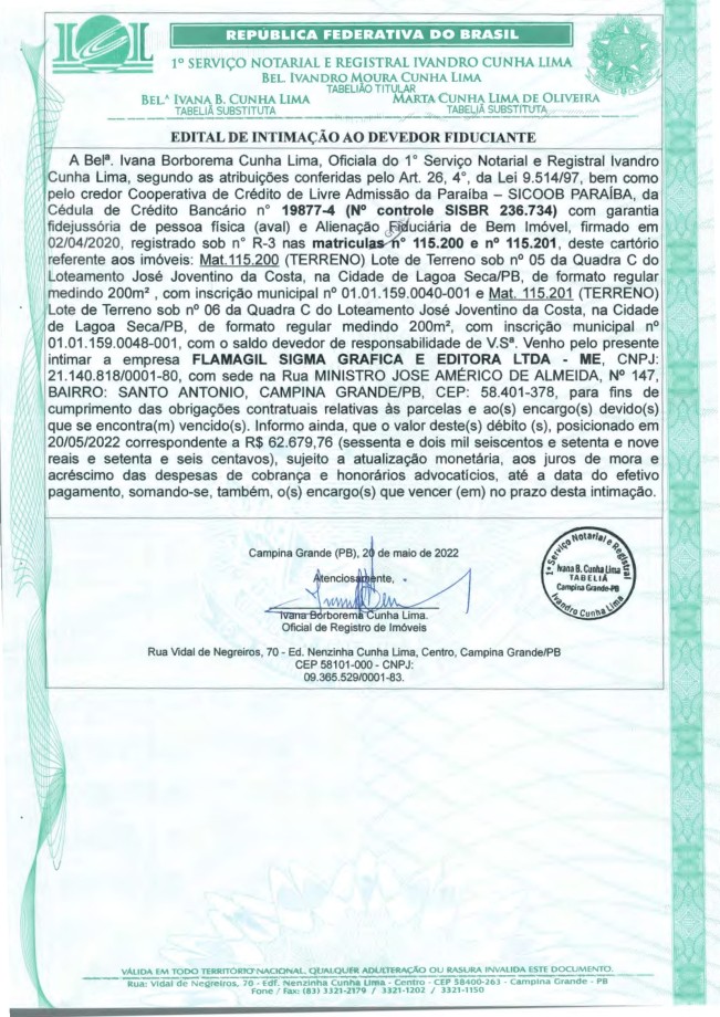 EDITAL DE INTIMAÇÃO AO DEVEDOR FIDUCIANTE