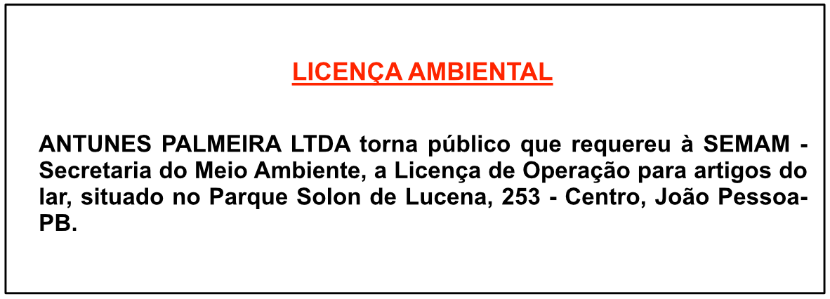 ANTUNES PALMEIRA LTDA – LICENÇA AMBIENTAL