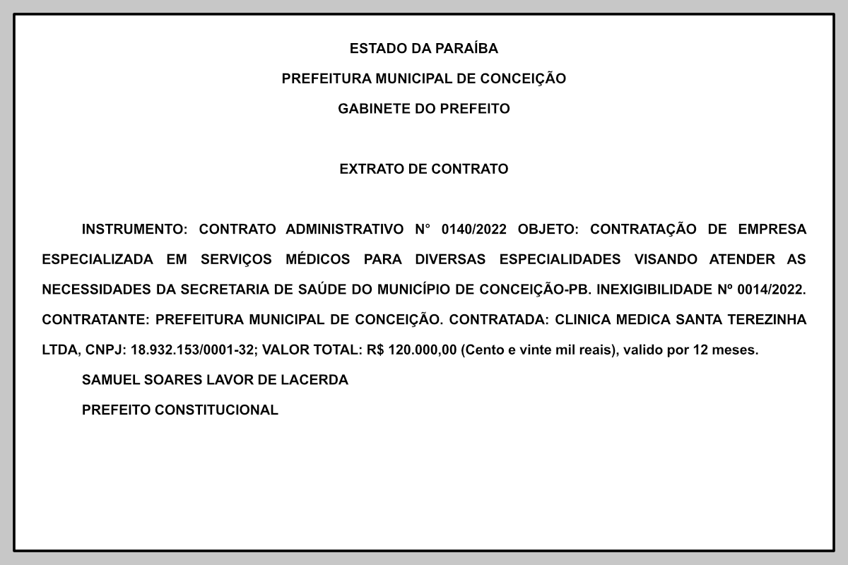 PREFEITURA MUNICIPAL DE CONCEIÇÃO –  EXTRATO DE CONTRATO