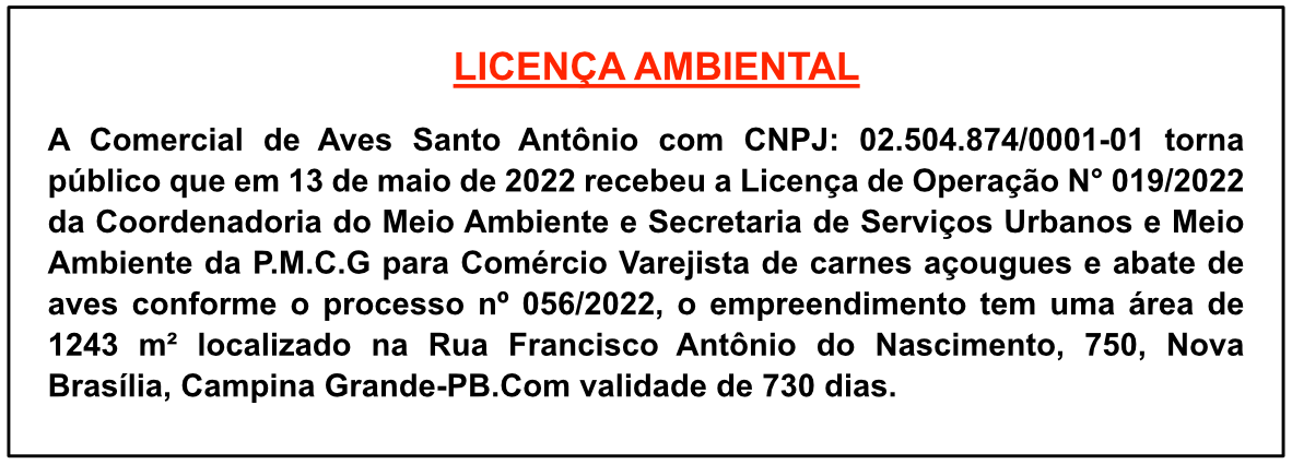 Comercial de Aves Santo Antônio – Licença Ambiental