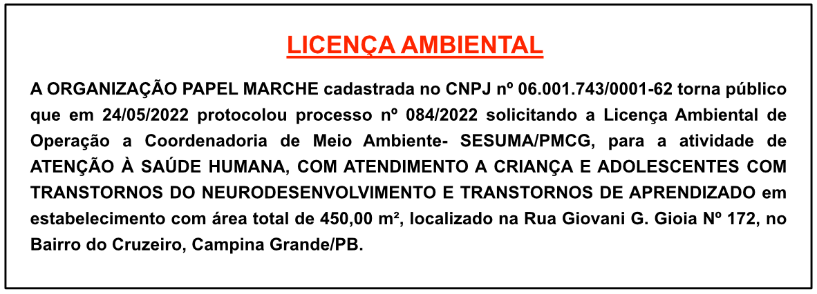 ORGANIZAÇÃO PAPEL MARCHE – LICENÇA AMBIENTAL