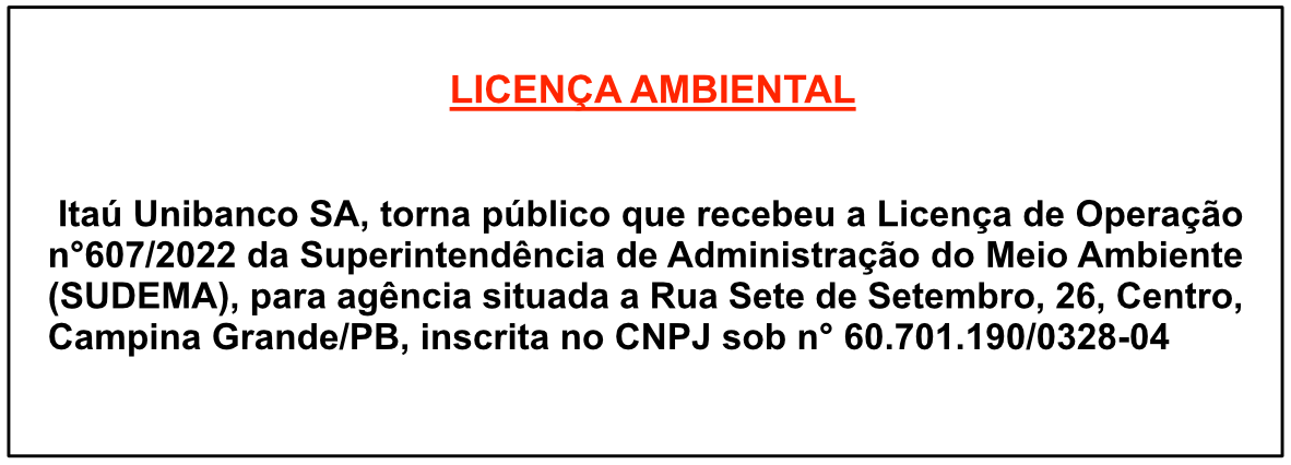 Itaú Unibanco SA – Licença Ambiental